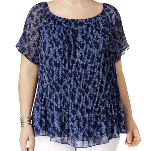 MICHAEL Michael Kors 2X Blue Floral Metallic Top - Picture 1 of 8